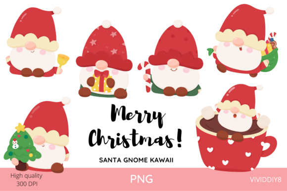 Christmas Gnome Santa PNG Kawaii Clipart for Illustrations