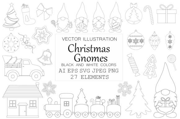 Christmas Gnomes Coloring SVG Illustrations