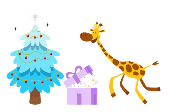 Christmas Illustration Animal Gift Box for Blog and Website Design