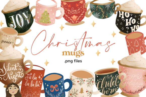 Christmas Mugs Clipart Set for Branding and Marketing