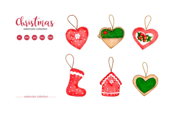 Christmas Watercolor Collection Set Illustrations