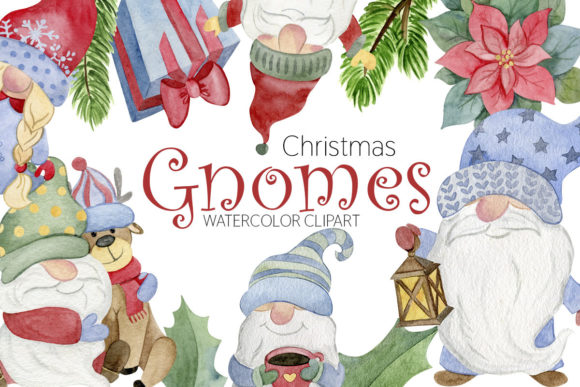 Christmas Watercolor Gnome Clipart