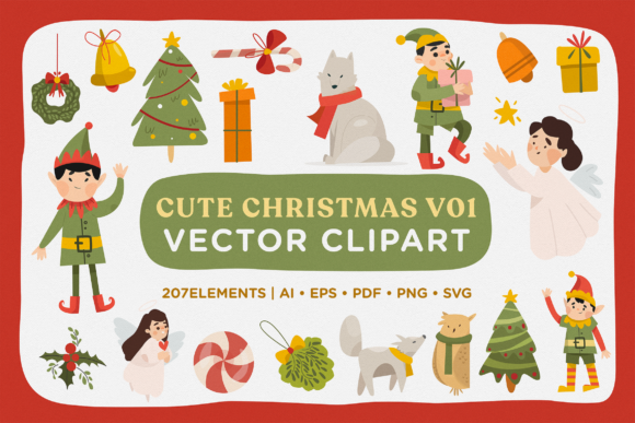 Cute Christmas Vector Clipart Pack 1 for Illustrations