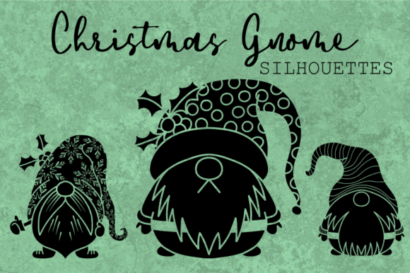 Funny Christmas Garden Gnome Silhouettes Illustrations
