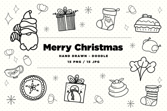 Gnome Christmas Doodle Clipart for Illustrations
