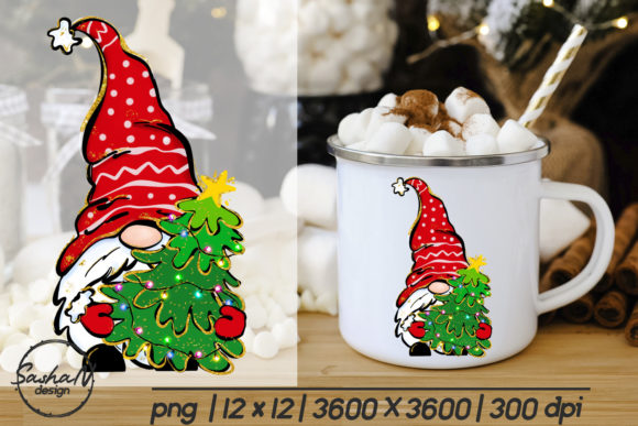 Gnome with Christmas Tree Sublimation Illustrations