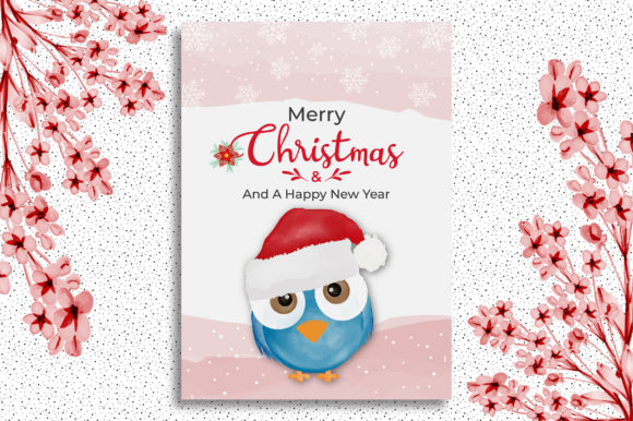 Merry Christmas Card with Cute Bird Illustration