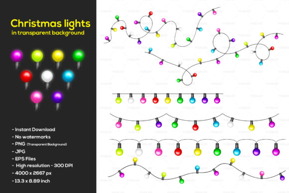 Realistic Christmas Vector Lights Illustrations