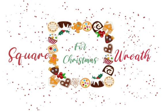 Square Christmas Spice and Cookie Wreath Illustrations
