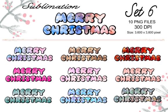 Sublimation Merry Christmas Set 6 Illustrations