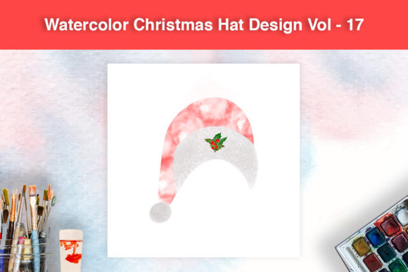 Watercolor Christmas Hat Design Vol - 17 for Local Branding