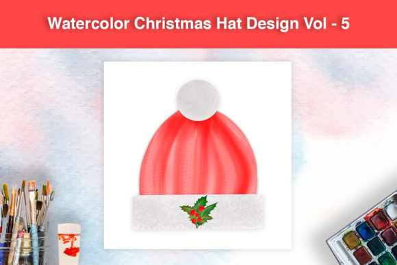Watercolor Christmas Hat Design Vol - 5 Illustrations
